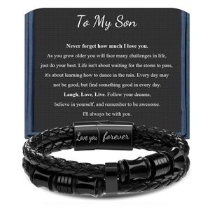 #41 🆕 Double-Row Braided Leather Bracelet for Men Dad Son Boyfriend Husband 🖤